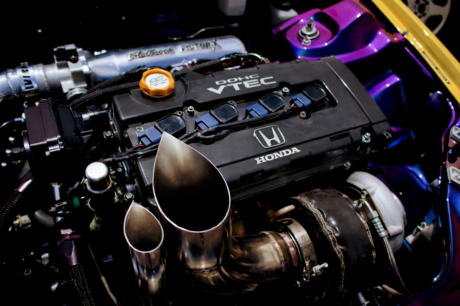 Close-up of a Honda engine with VTEC technology