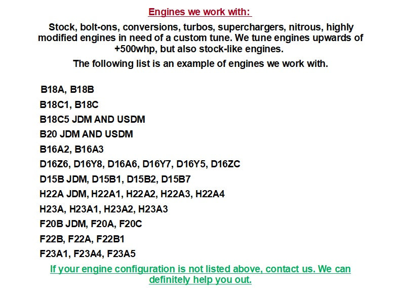 Custom Street Tune Package OBD1 Chipped or Hondata Remote Tuning S300 P28 P30 P61 P72 P75 P05 P06 P08 P07